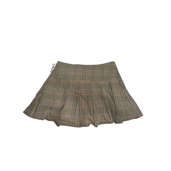 RSQ Plaid Pleated Mini Skirt Brown Tan Black Orange Girls Womens Size Medium - Picture 5 of 8